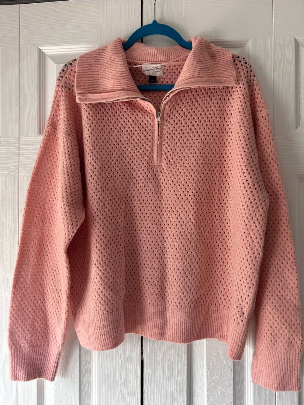 Universal Thread Pink Half-Zip Eyelet Knit Sweater